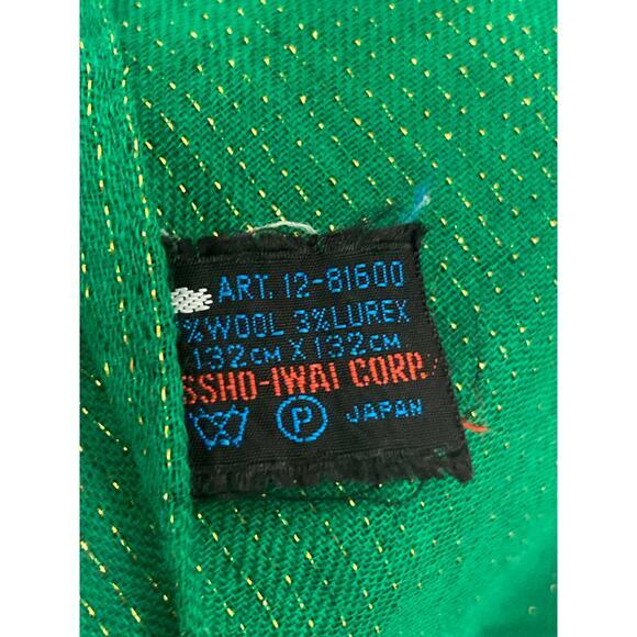 Vintage Paisley Wool Scarf Green Gold Thread Women's‎ Fall - Picture 6 of 6